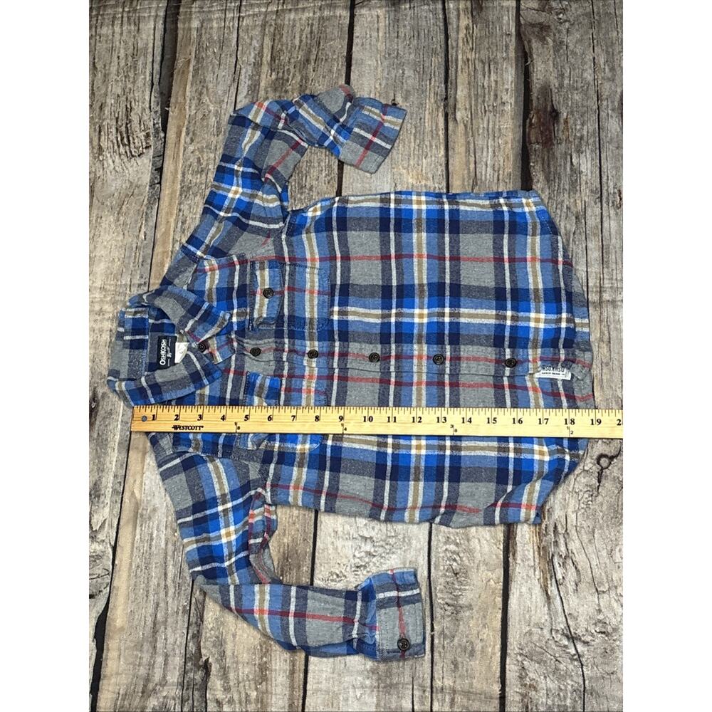 OshKosh B'gosh Kids Boys Plaid Long Sleeve Button Up Blue Flannel Shirt Size 6 - Picture 5 of 7